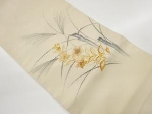 絽手描き草花模様刺繍名古屋帯